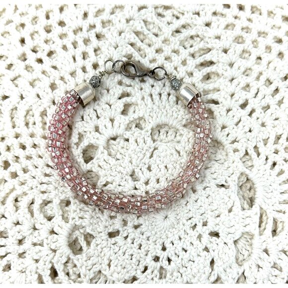 3 Handcrafted Bracelets With Rhinestone Accents In Gold & Pink Beaded Designs - Picture 3 of 8